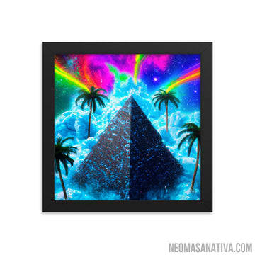 Tropical Pyramid Floating In The Neon Rainbow Sky Framed Photo Paper Poster