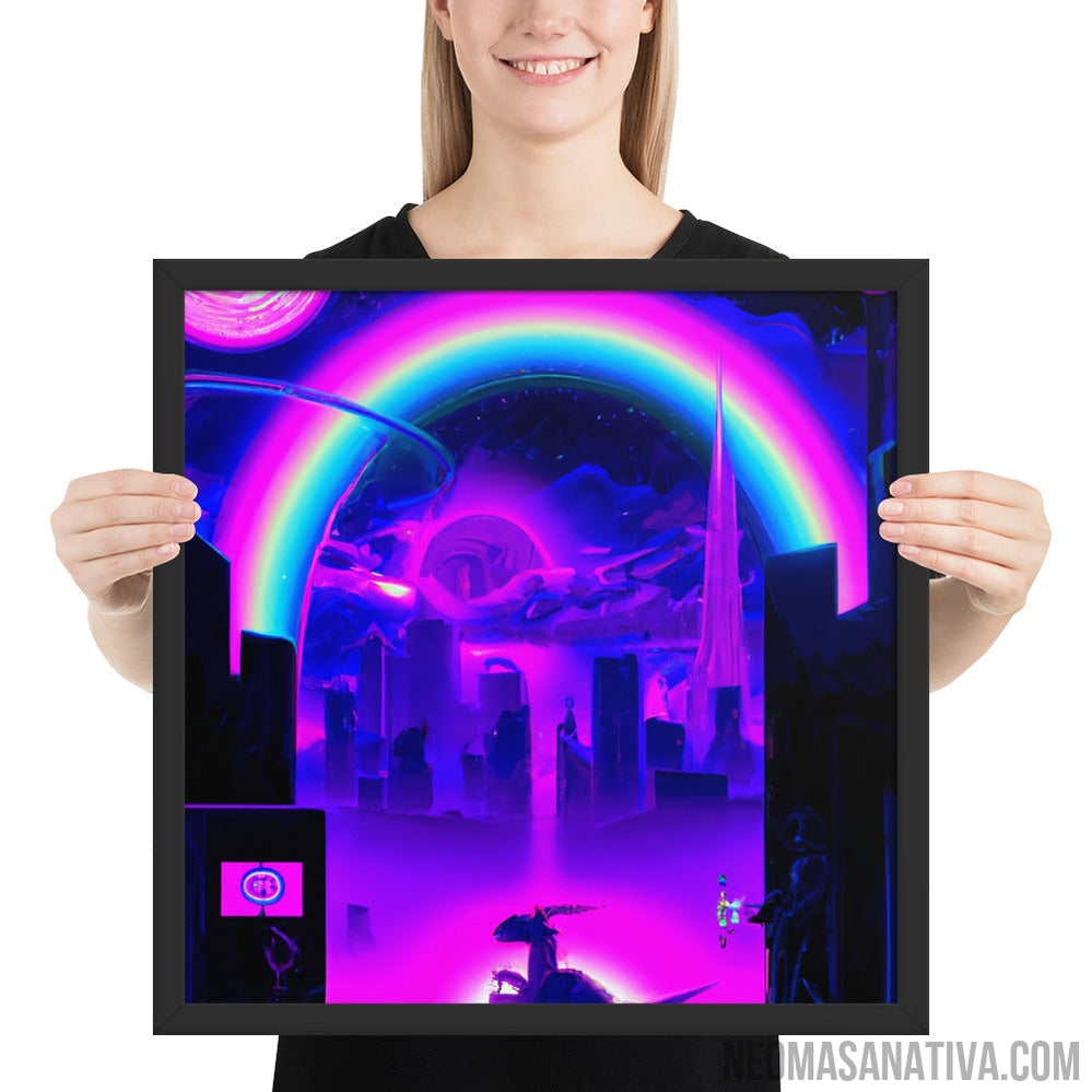 Dragon Handler in a Dystopian City Framed Photo Paper Poster